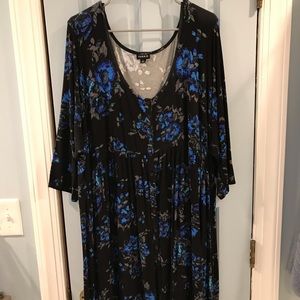 Torrid Black/Blue Floral knee length dress.